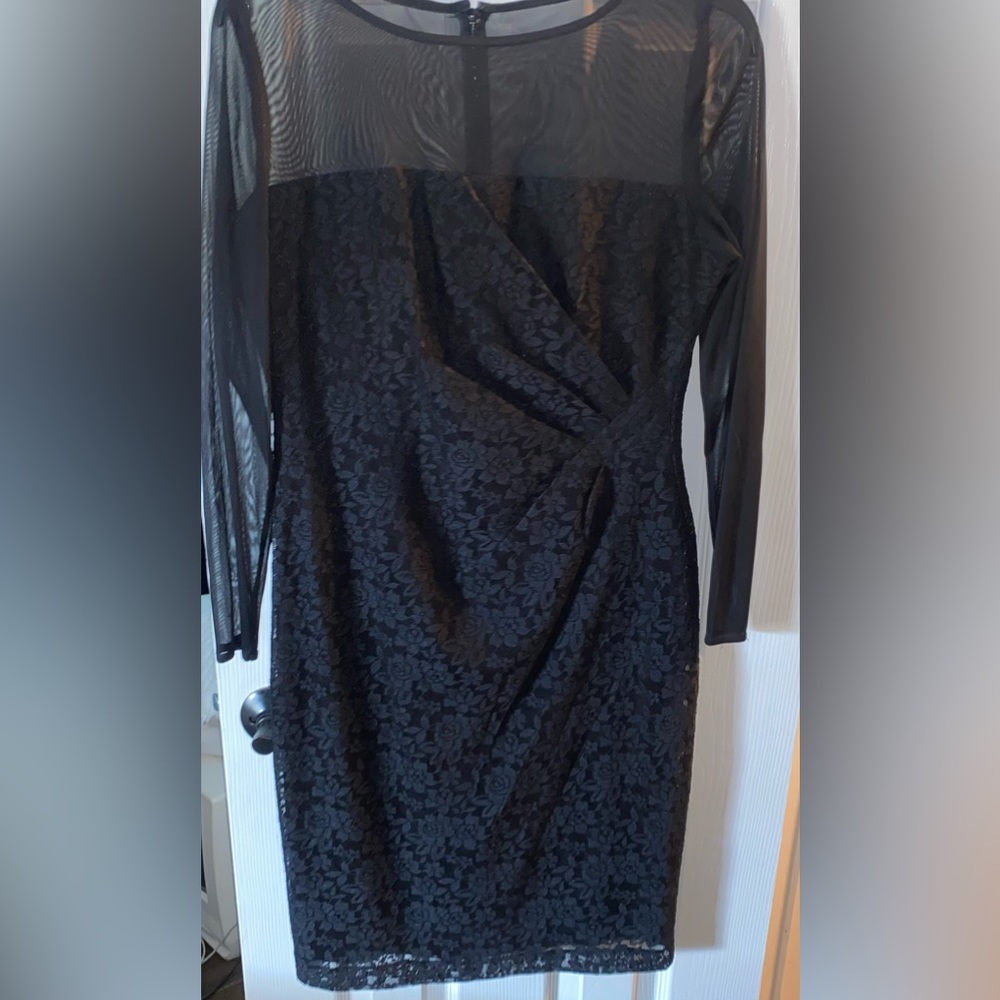 CHAPS Black Floral and Lace Long Sleeve Dress *NEW*